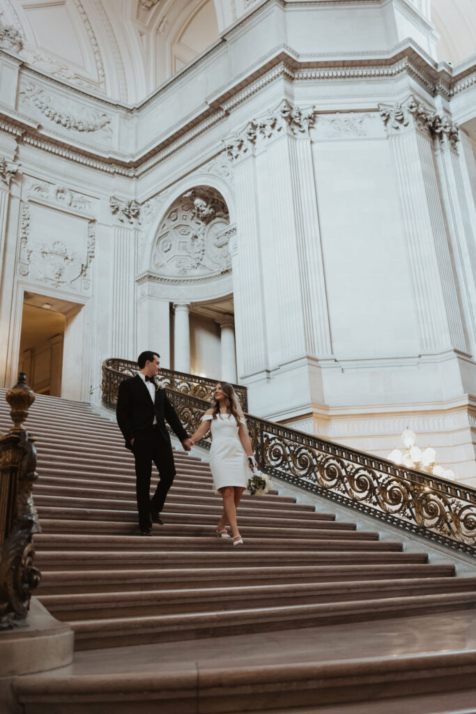 San Francisco City Hall Wedding on staircase